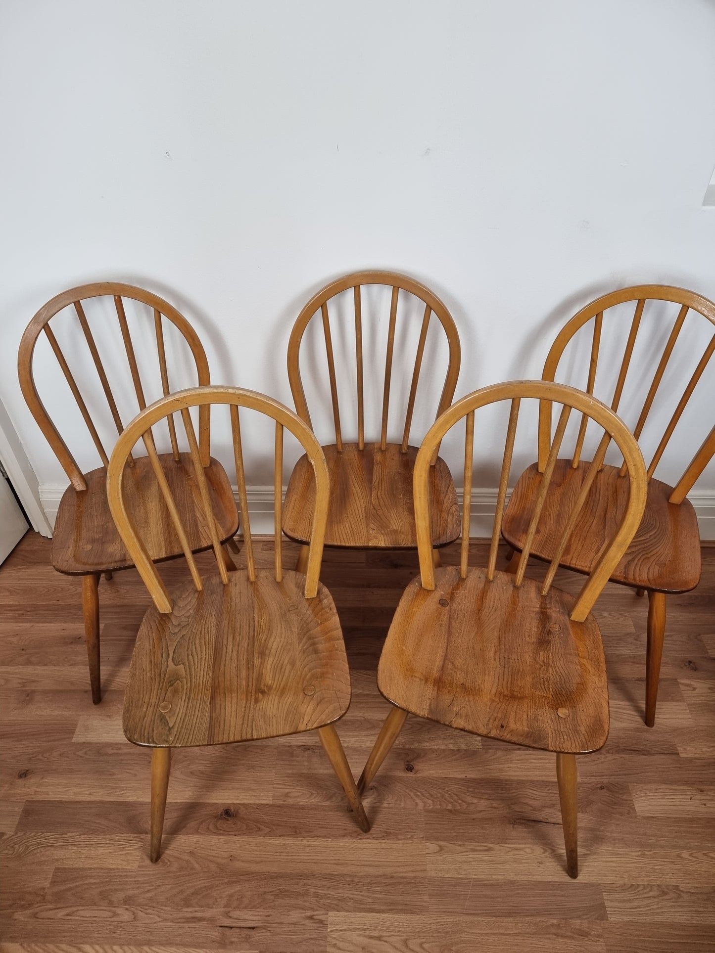 Five(5) Mid Century Vintage Blonde Ercol Windsor Dining/Kitchen Chairs Model 400