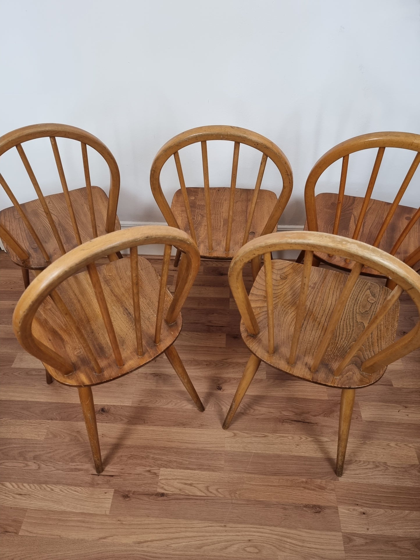 Five(5) Mid Century Vintage Blonde Ercol Windsor Dining/Kitchen Chairs Model 400