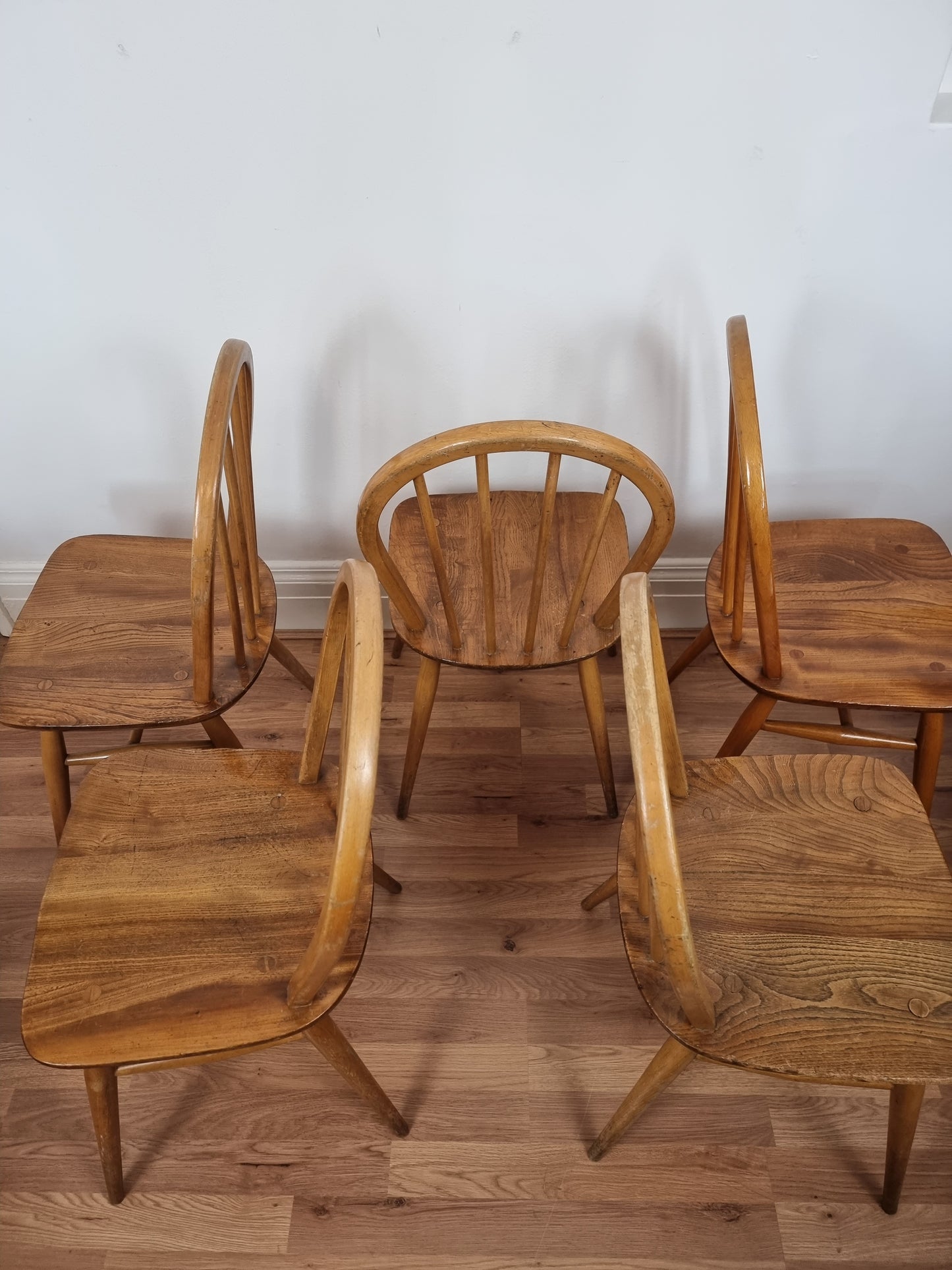 Five(5) Mid Century Vintage Blonde Ercol Windsor Dining/Kitchen Chairs Model 400